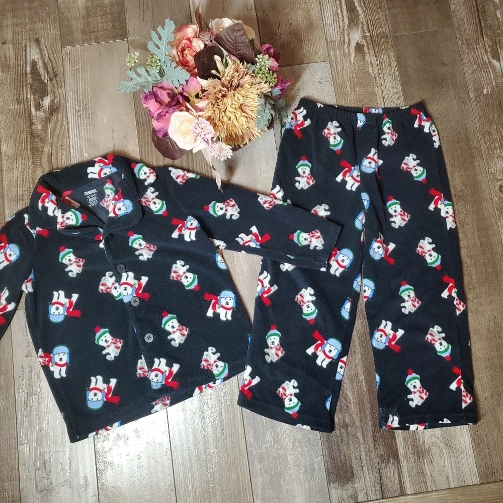 Gymboree 2Pc Black Fleece Winter Christmas Holiday Pajamas Pjs Size XS (3-4) Boy